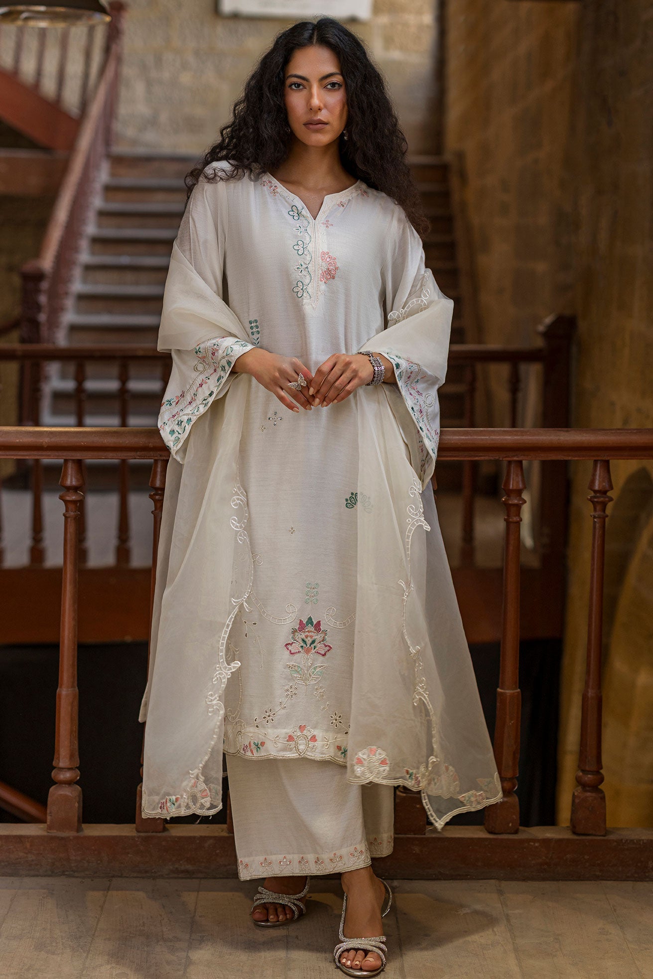 Dhanak | Signature Pret | OFF-WHITE 2PCS EMBROIDERED KURTA WITH TROUSER