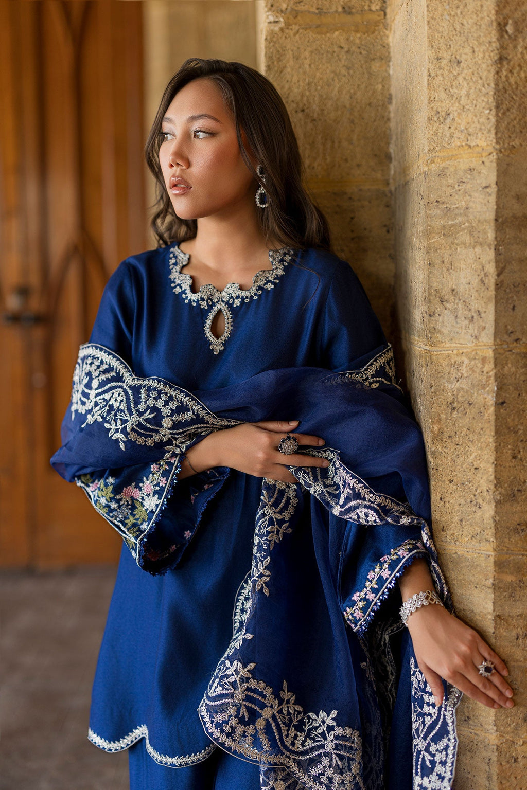 Dhanak | Signature Pret | BLUE 2PCS EMBROIDERED KURTA WITH TROUSER