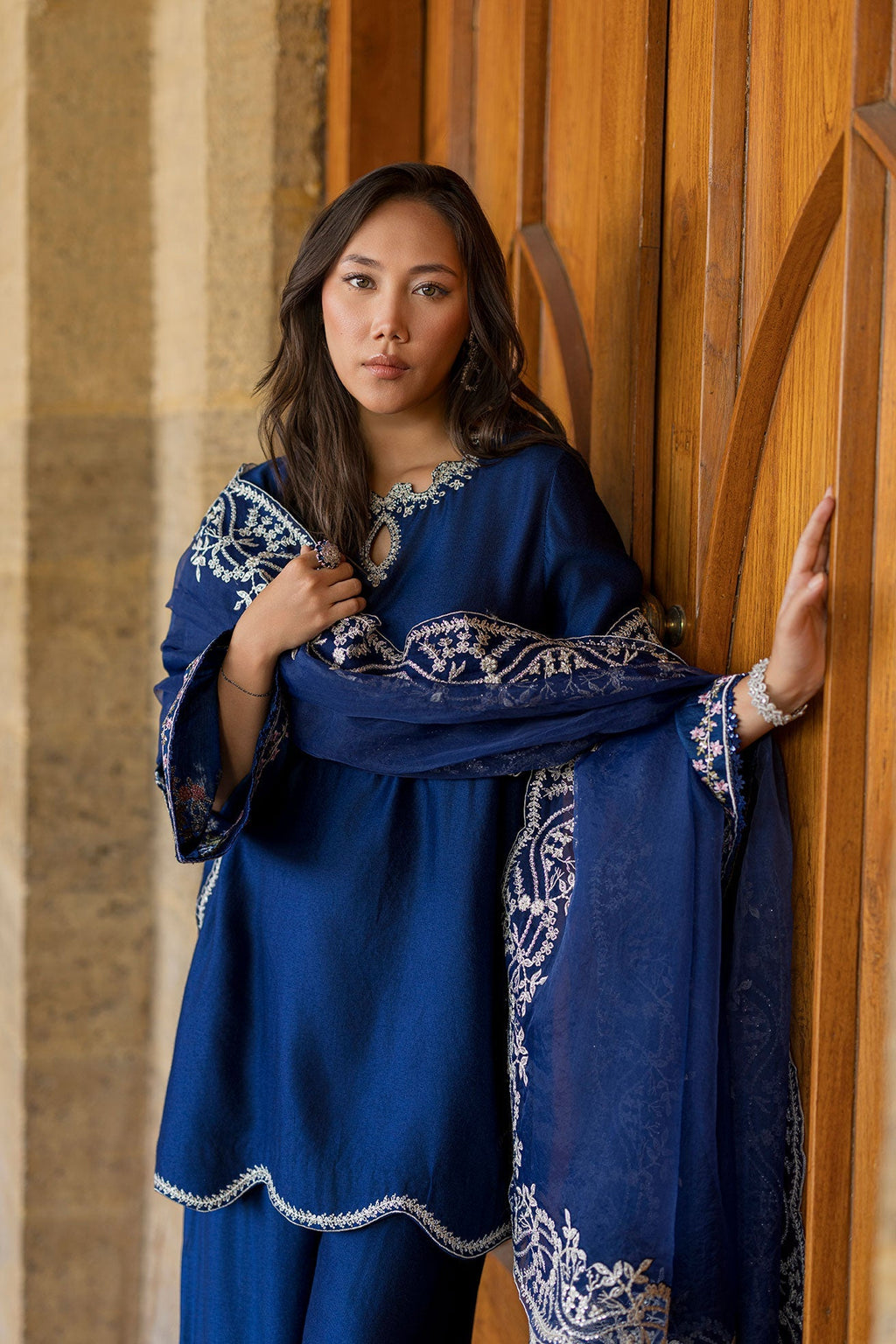 Dhanak | Signature Pret | BLUE 2PCS EMBROIDERED KURTA WITH TROUSER