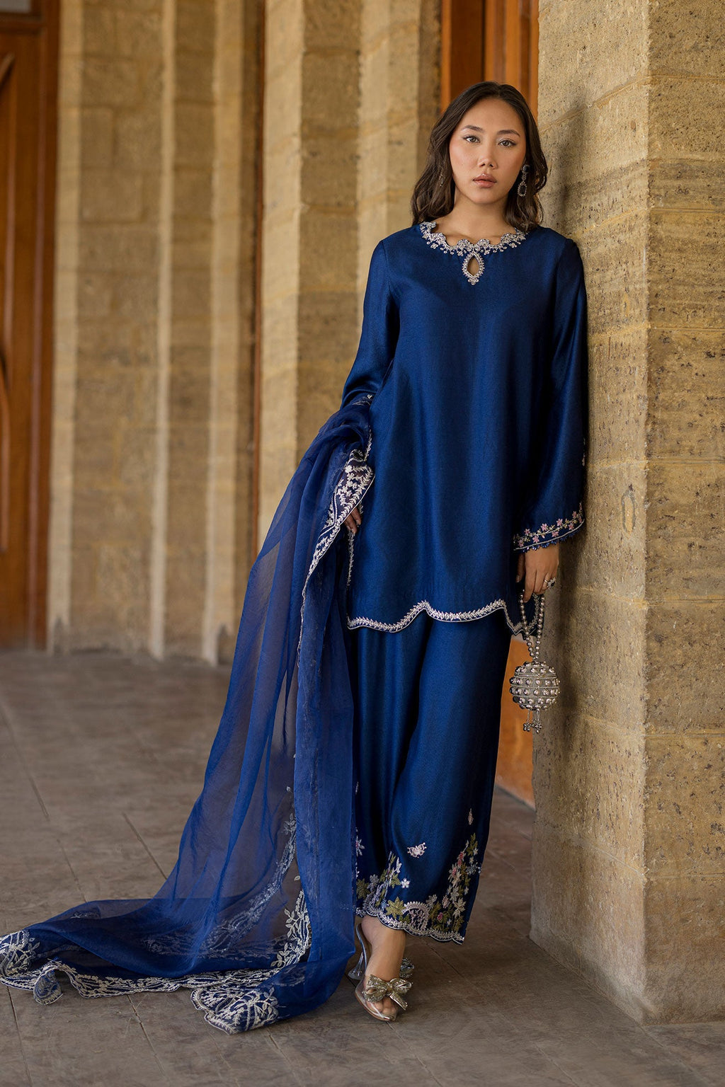 Dhanak | Signature Pret | BLUE 2PCS EMBROIDERED KURTA WITH TROUSER