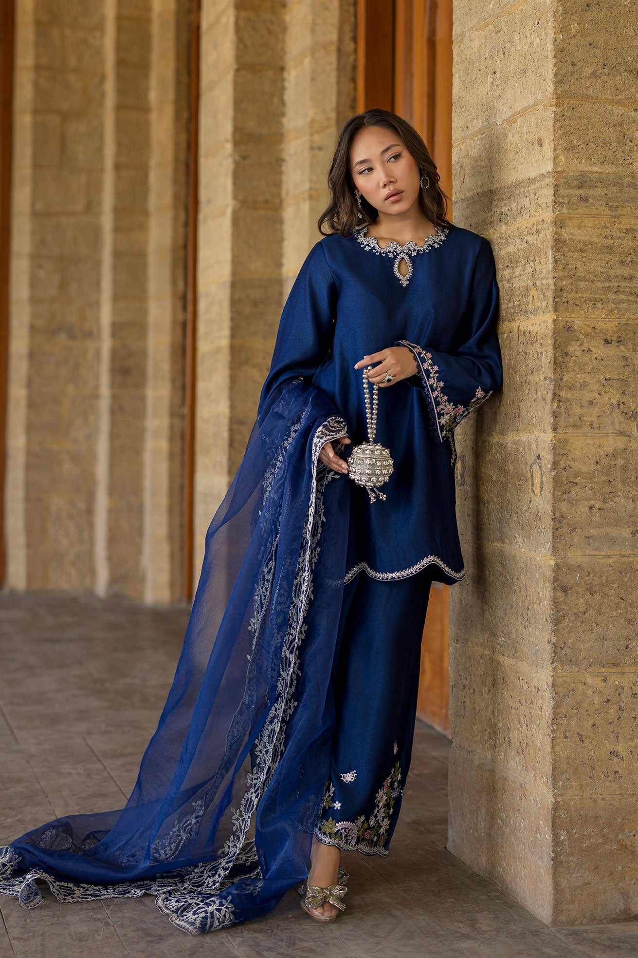 Dhanak | Signature Pret | BLUE 2PCS EMBROIDERED KURTA WITH TROUSER