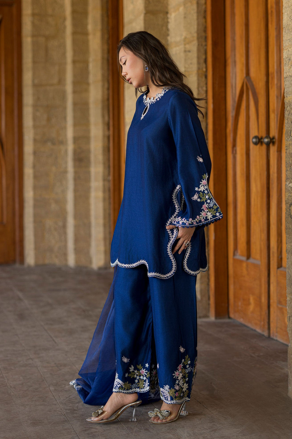 Dhanak | Signature Pret | BLUE 2PCS EMBROIDERED KURTA WITH TROUSER