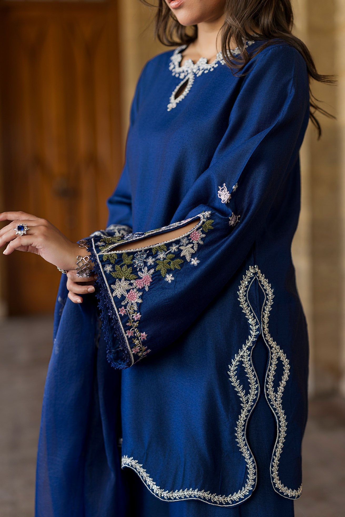 Dhanak | Signature Pret | BLUE 2PCS EMBROIDERED KURTA WITH TROUSER