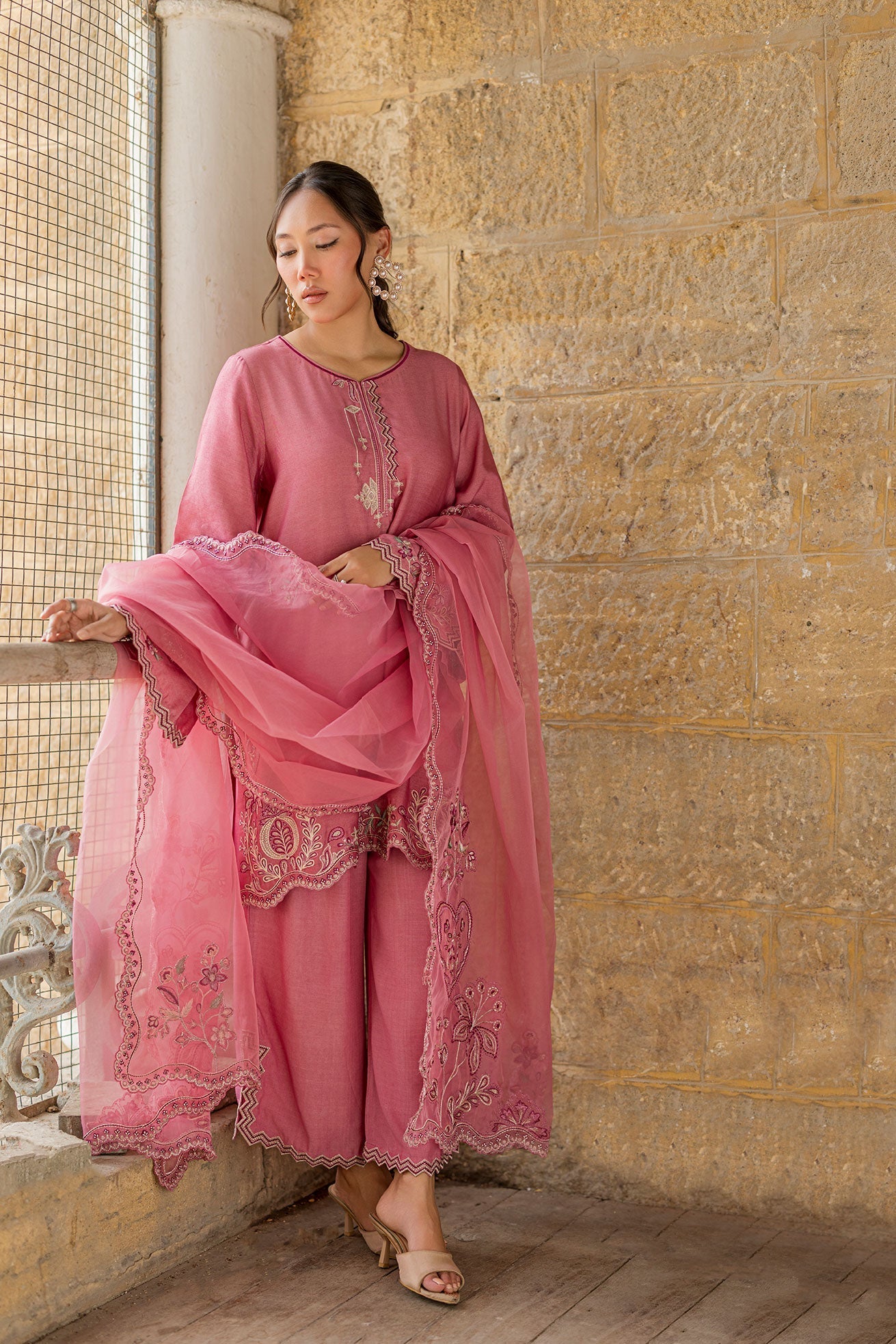 Dhanak | Signature Pret | PINK 2PCS EMBROIDERED KURTA WITH TROUSER