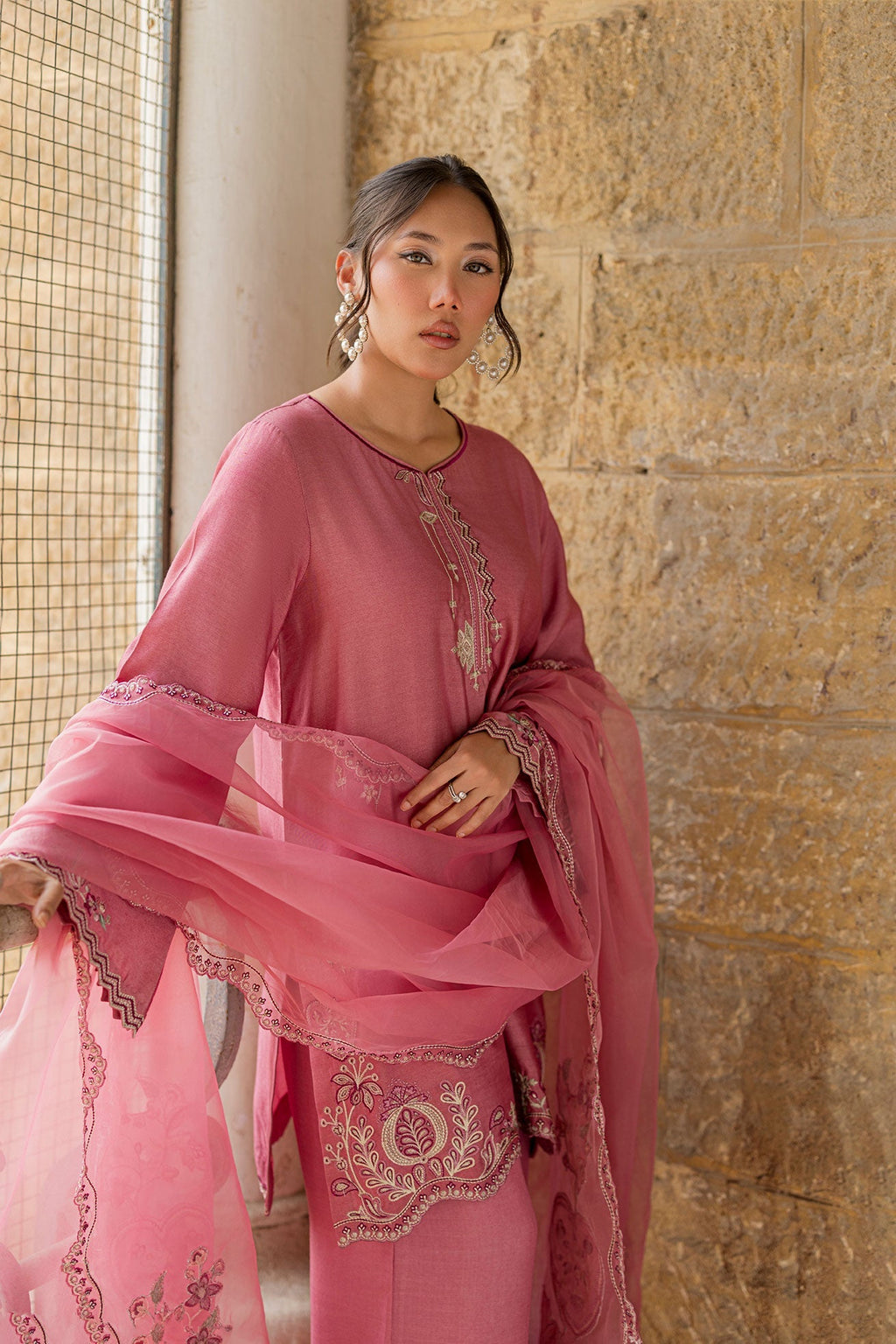 Dhanak | Signature Pret | PINK 2PCS EMBROIDERED KURTA WITH TROUSER