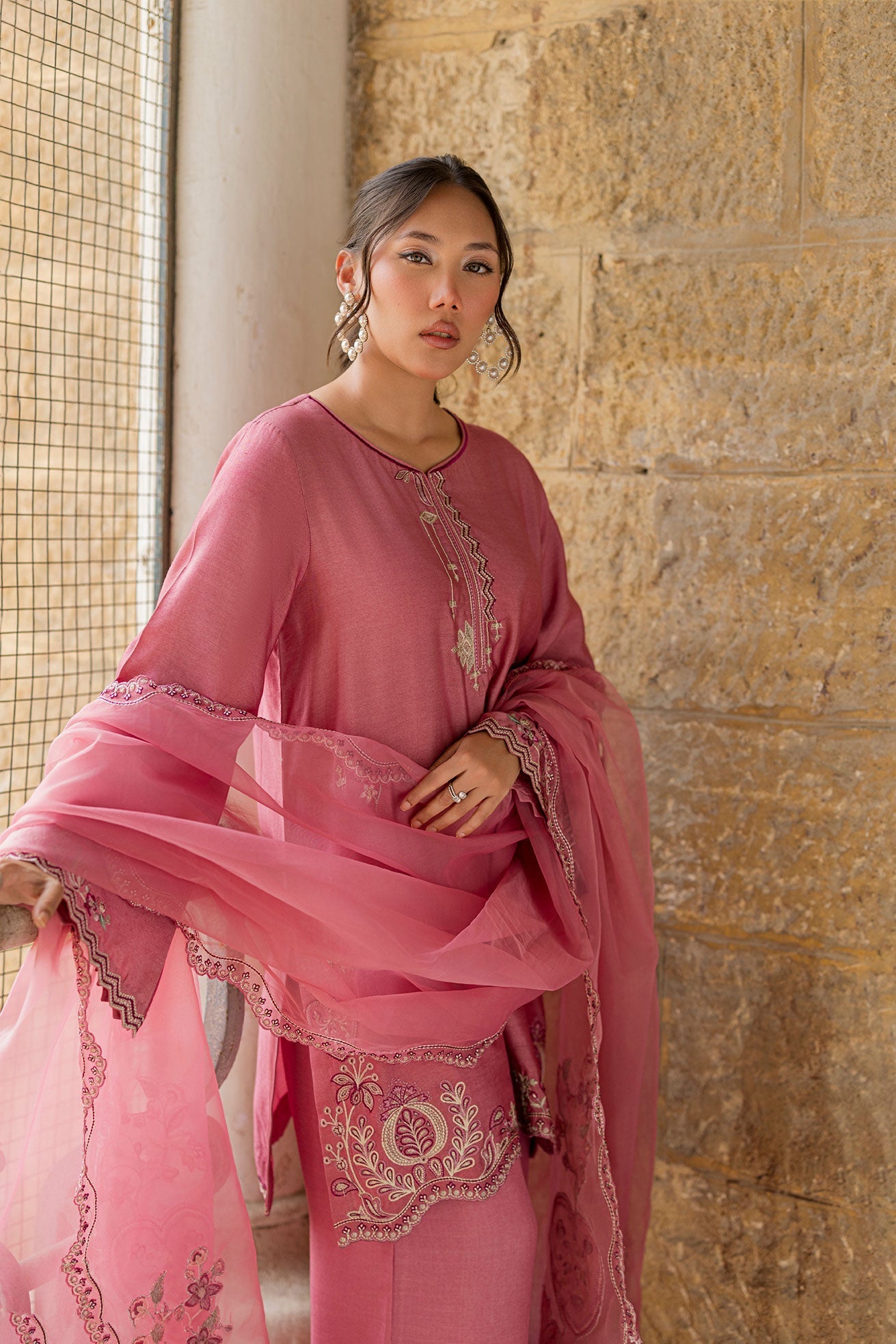Dhanak | Signature Pret | PINK 2PCS EMBROIDERED KURTA WITH TROUSER
