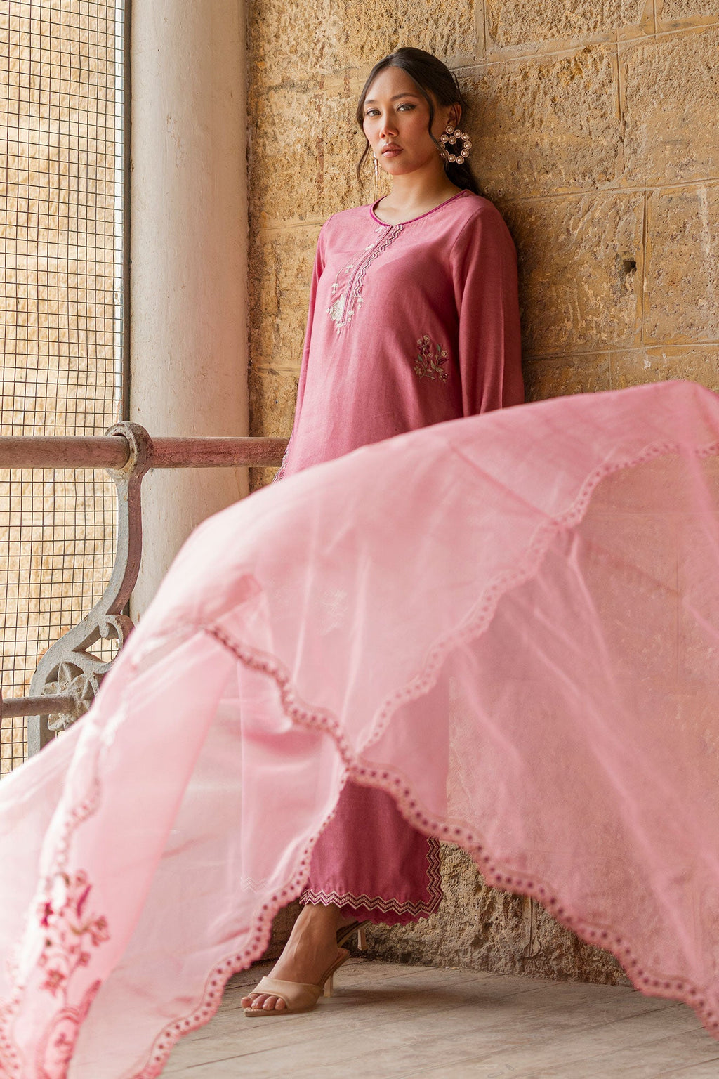 Dhanak | Signature Pret | PINK 2PCS EMBROIDERED KURTA WITH TROUSER