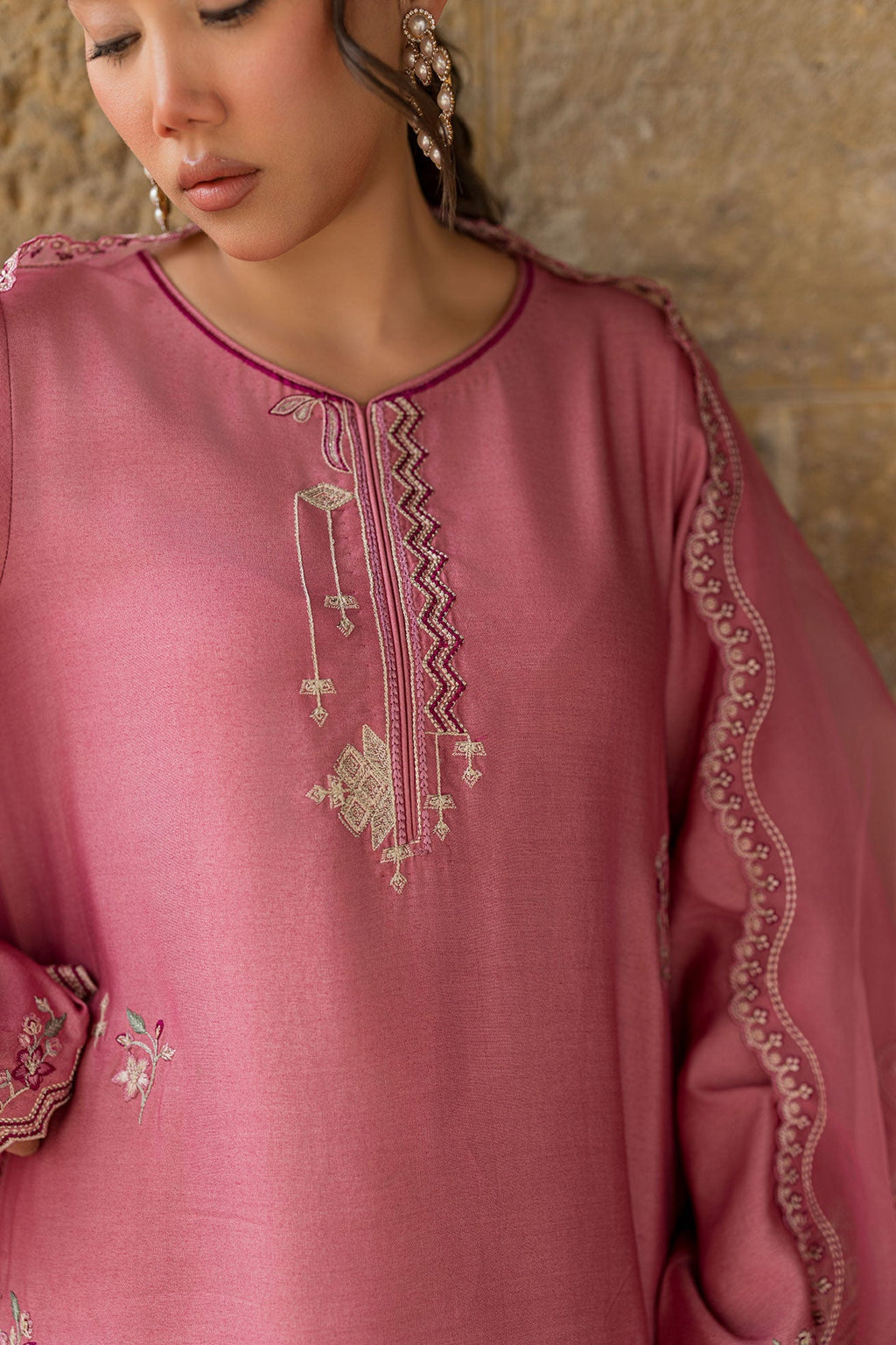 Dhanak | Signature Pret | PINK 2PCS EMBROIDERED KURTA WITH TROUSER