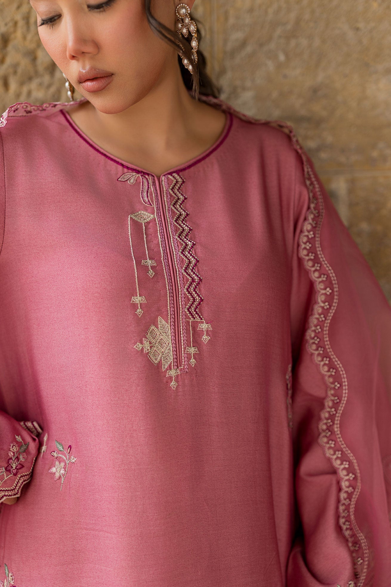 Dhanak | Signature Pret | PINK 2PCS EMBROIDERED KURTA WITH TROUSER