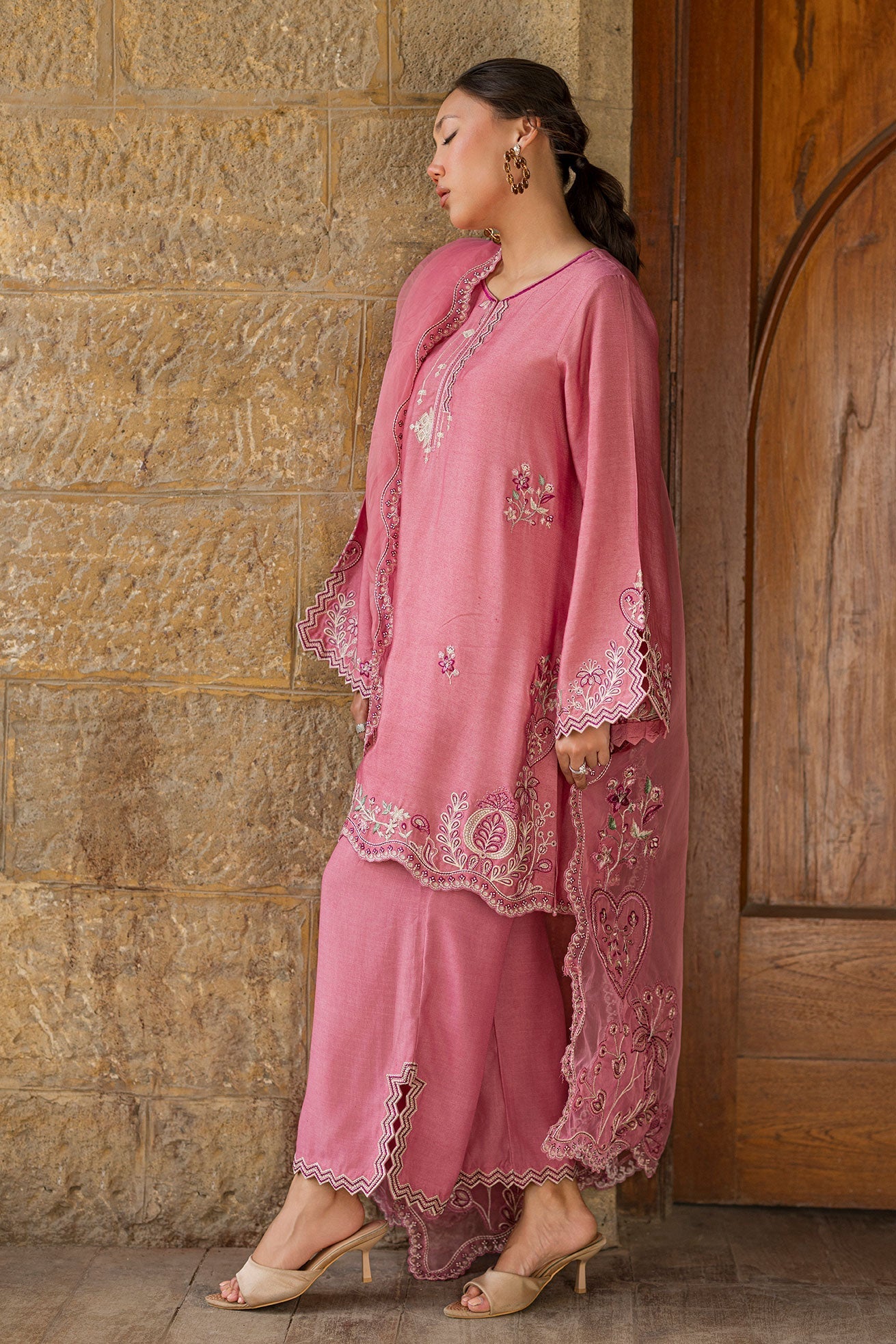 Dhanak | Signature Pret | PINK 2PCS EMBROIDERED KURTA WITH TROUSER