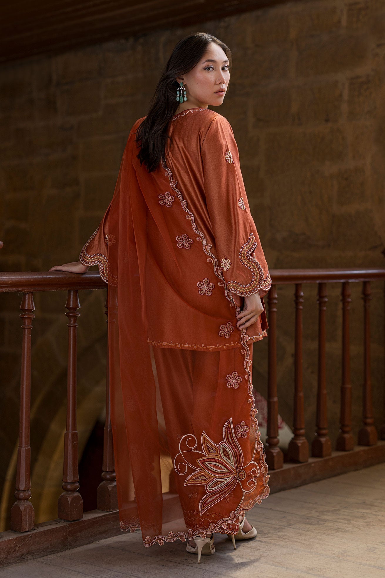 Dhanak | Signature Pret | RUST 2PCS EMBROIDERED KURTA WITH TROUSER