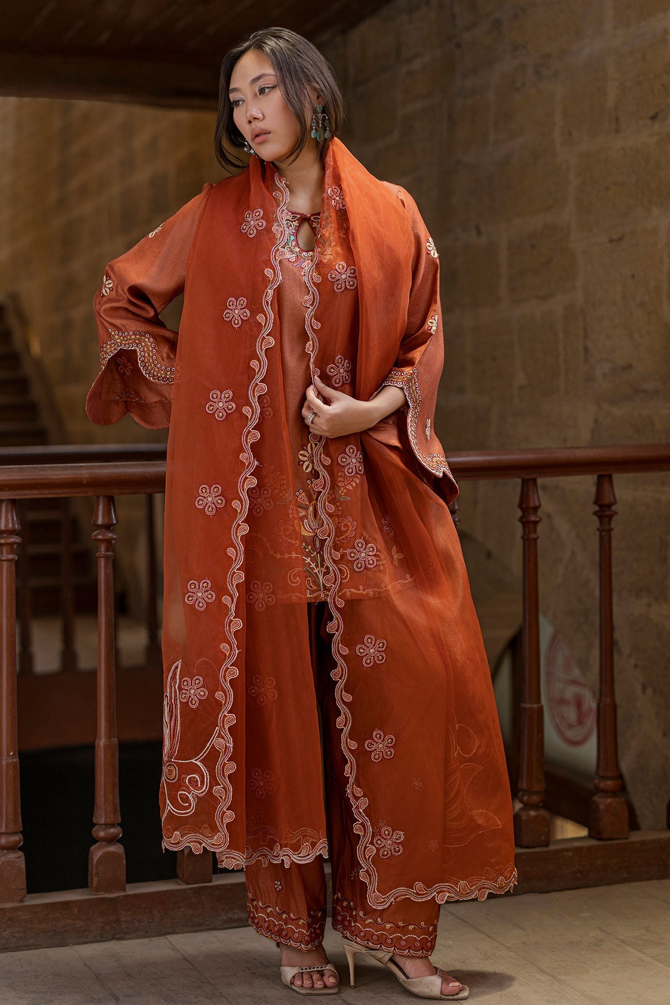 Dhanak | Signature Pret | RUST 2PCS EMBROIDERED KURTA WITH TROUSER