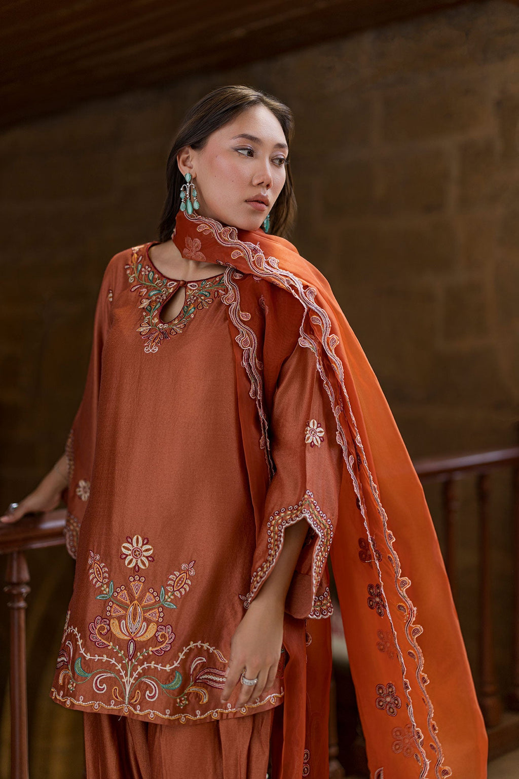 Dhanak | Signature Pret | RUST 2PCS EMBROIDERED KURTA WITH TROUSER