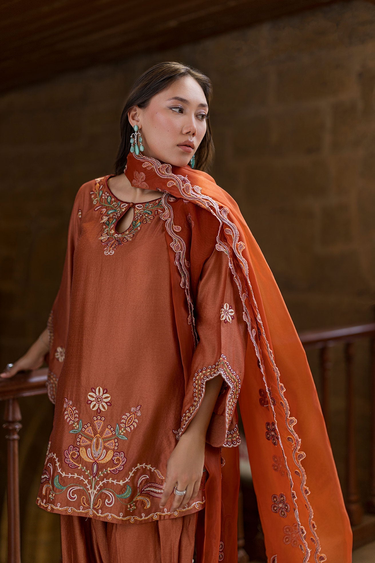 Dhanak | Signature Pret | RUST 2PCS EMBROIDERED KURTA WITH TROUSER