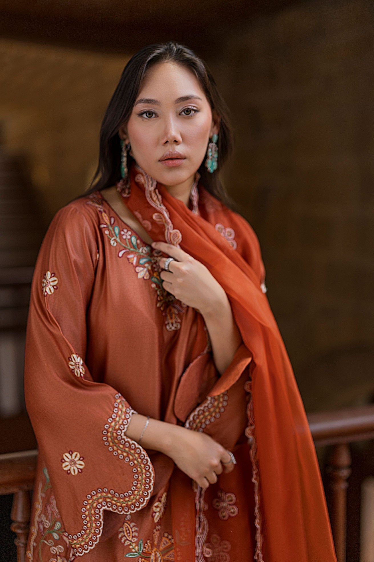 Dhanak | Signature Pret | RUST 2PCS EMBROIDERED KURTA WITH TROUSER