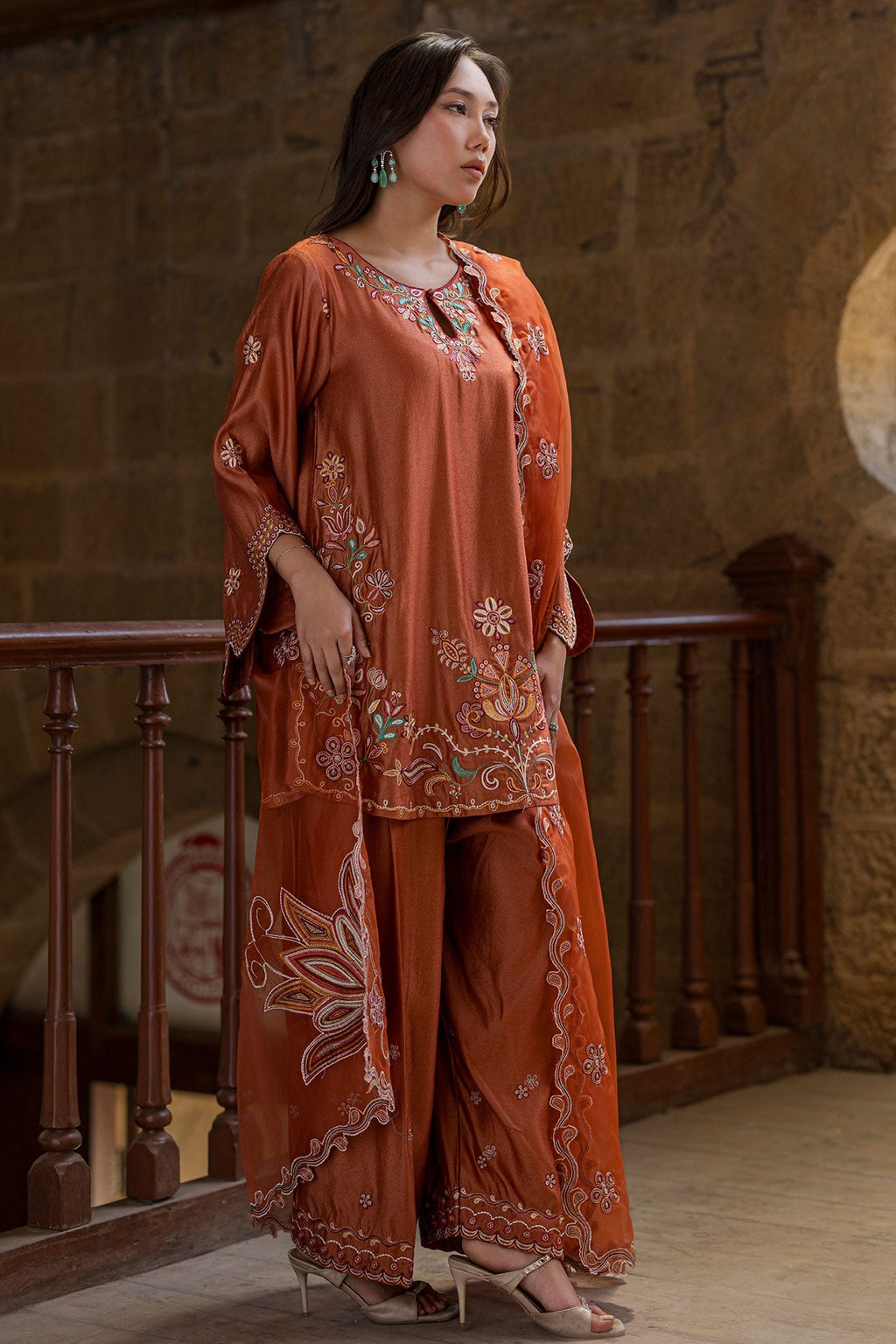 Dhanak | Signature Pret | RUST 2PCS EMBROIDERED KURTA WITH TROUSER