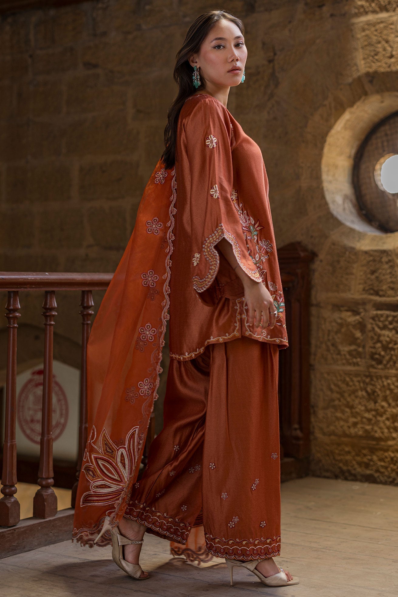 Dhanak | Signature Pret | RUST 2PCS EMBROIDERED KURTA WITH TROUSER