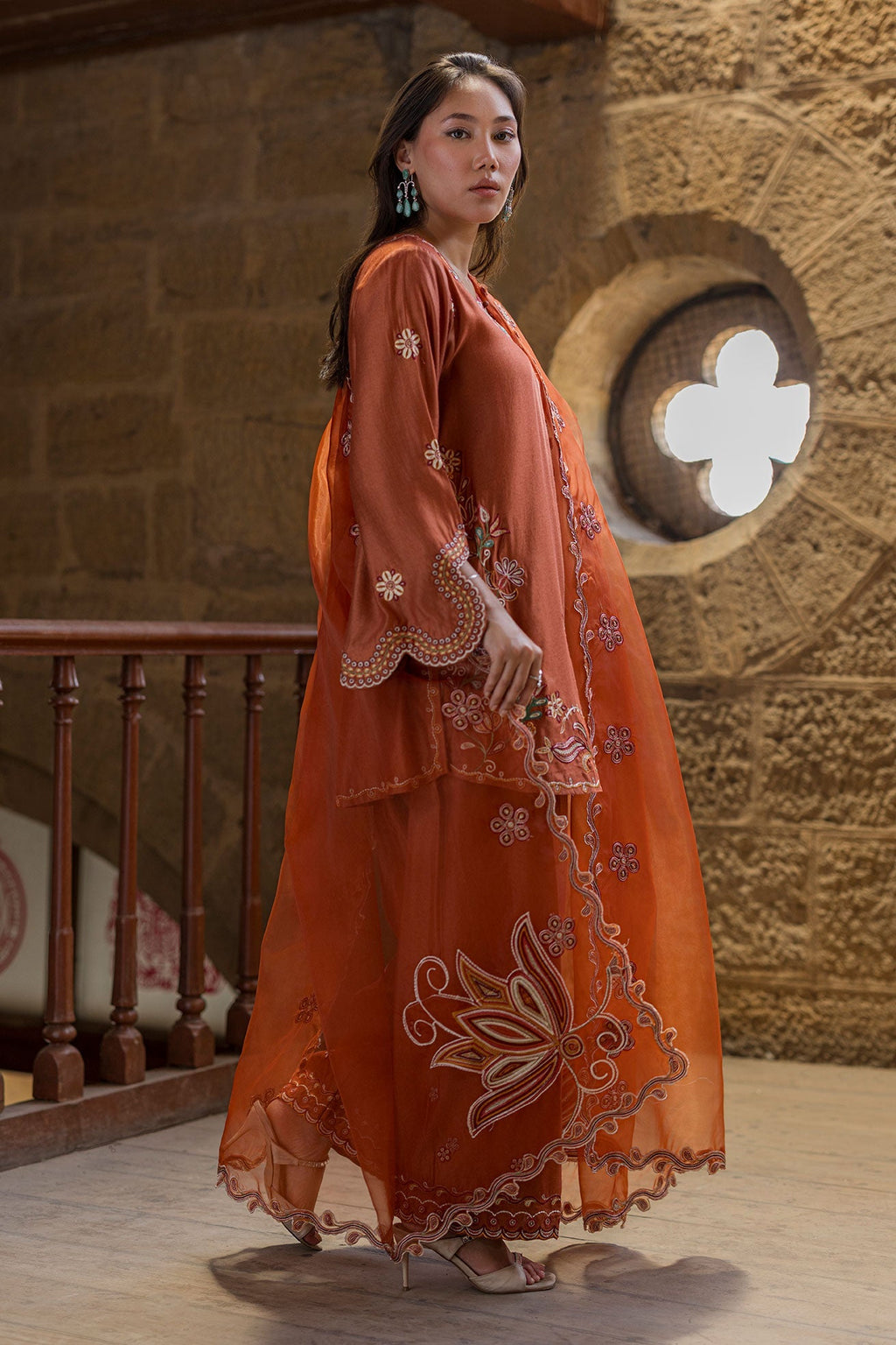 Dhanak | Signature Pret | RUST 2PCS EMBROIDERED KURTA WITH TROUSER