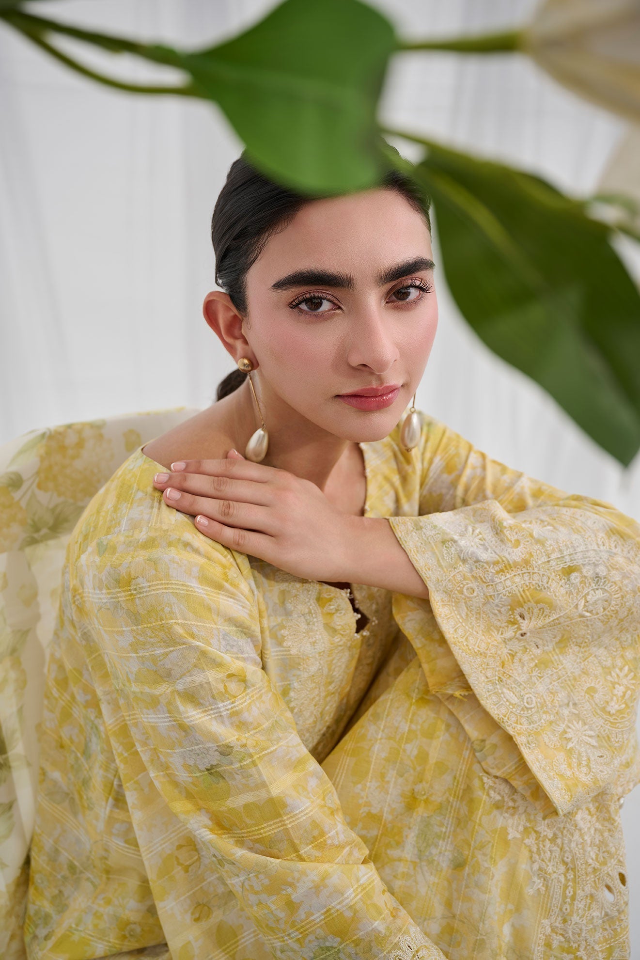 Dhanak | Casual Pret | YELLOW COTTON JACQUARD 2PCS EMBROIDERED KURTA WITH TROUSER