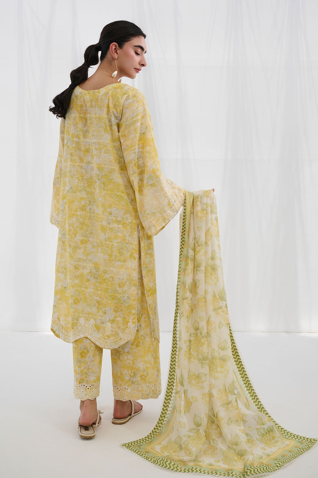 Dhanak | Casual Pret | YELLOW COTTON JACQUARD 2PCS EMBROIDERED KURTA WITH TROUSER