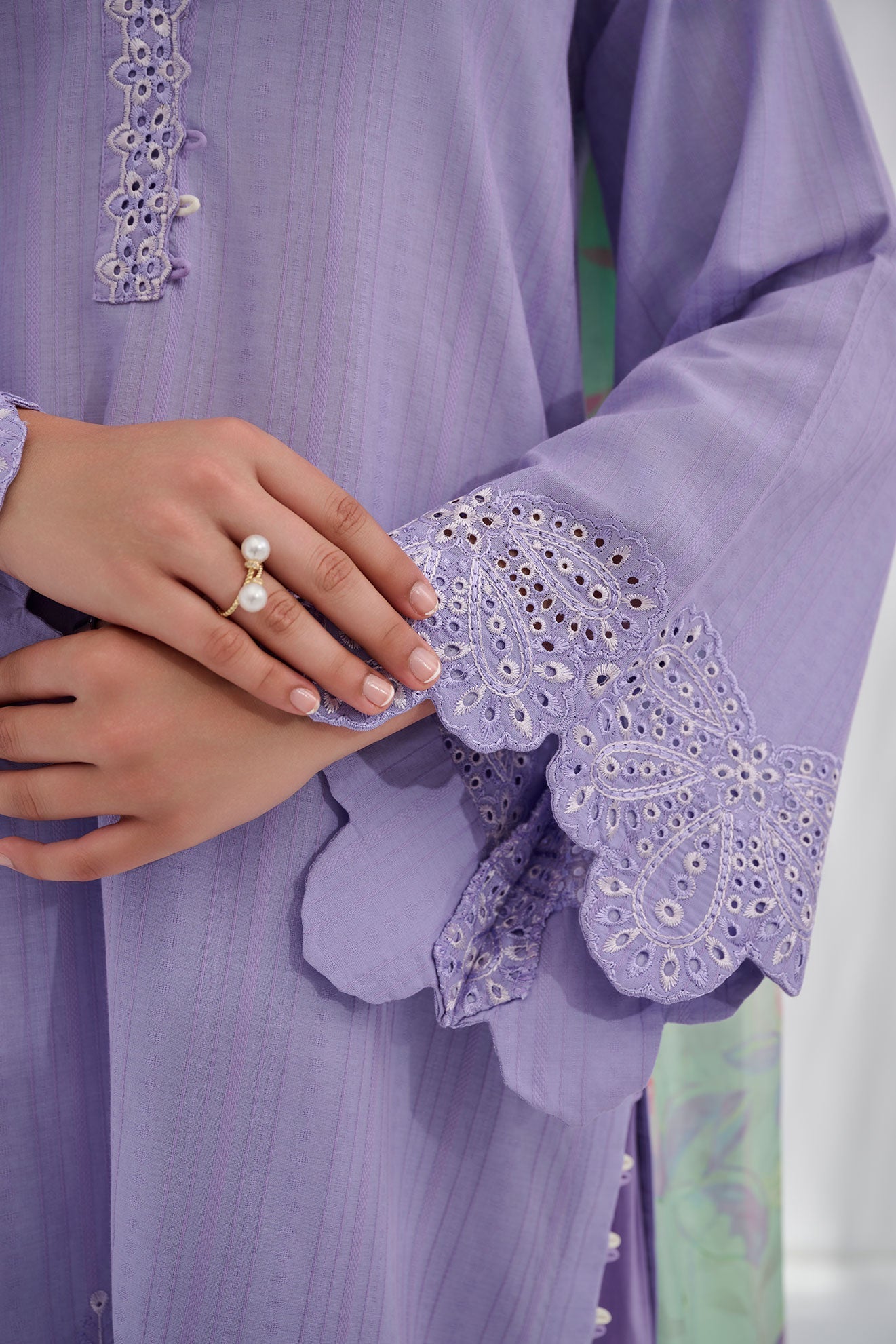 Dhanak | Casual Pret | PURPLE COTTON JACQUARD 2PCS EMBROIDERED KURTA WITH TROUSER