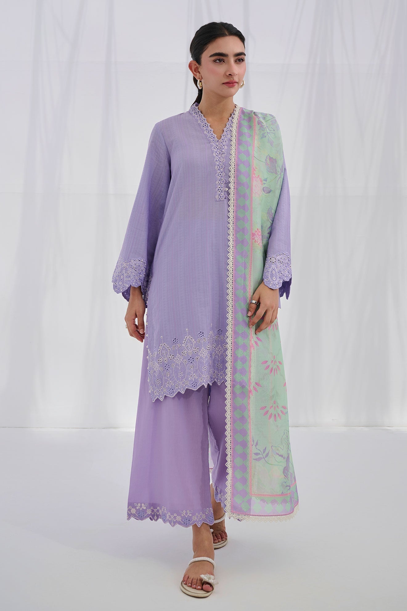 Dhanak | Casual Pret | PURPLE COTTON JACQUARD 2PCS EMBROIDERED KURTA WITH TROUSER