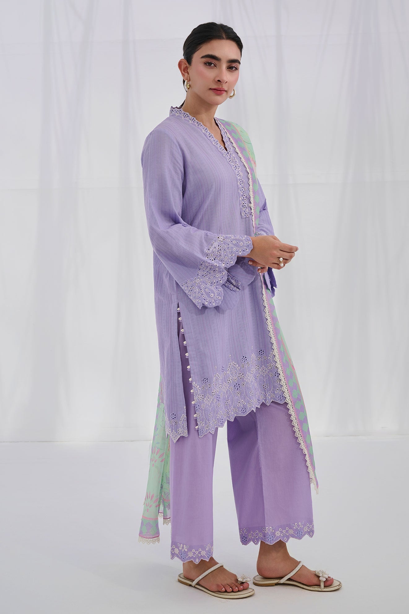 Dhanak | Casual Pret | PURPLE COTTON JACQUARD 2PCS EMBROIDERED KURTA WITH TROUSER