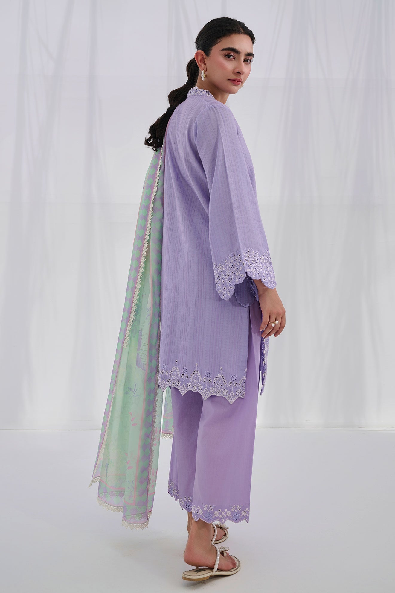 Dhanak | Casual Pret | PURPLE COTTON JACQUARD 2PCS EMBROIDERED KURTA WITH TROUSER