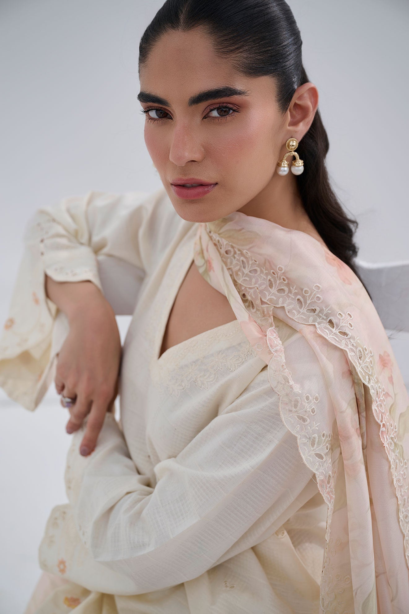 Dhanak | Casual Pret | OFFWHITE COTTON JACQUARD 2PCS EMBROIDERED KURTA WITH TROUSER