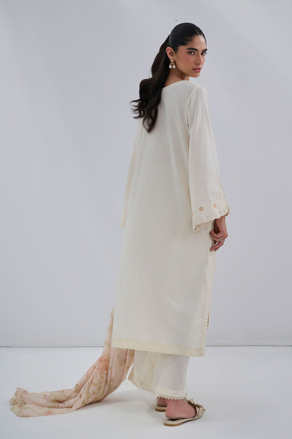 Dhanak | Casual Pret | OFFWHITE COTTON JACQUARD 2PCS EMBROIDERED KURTA WITH TROUSER