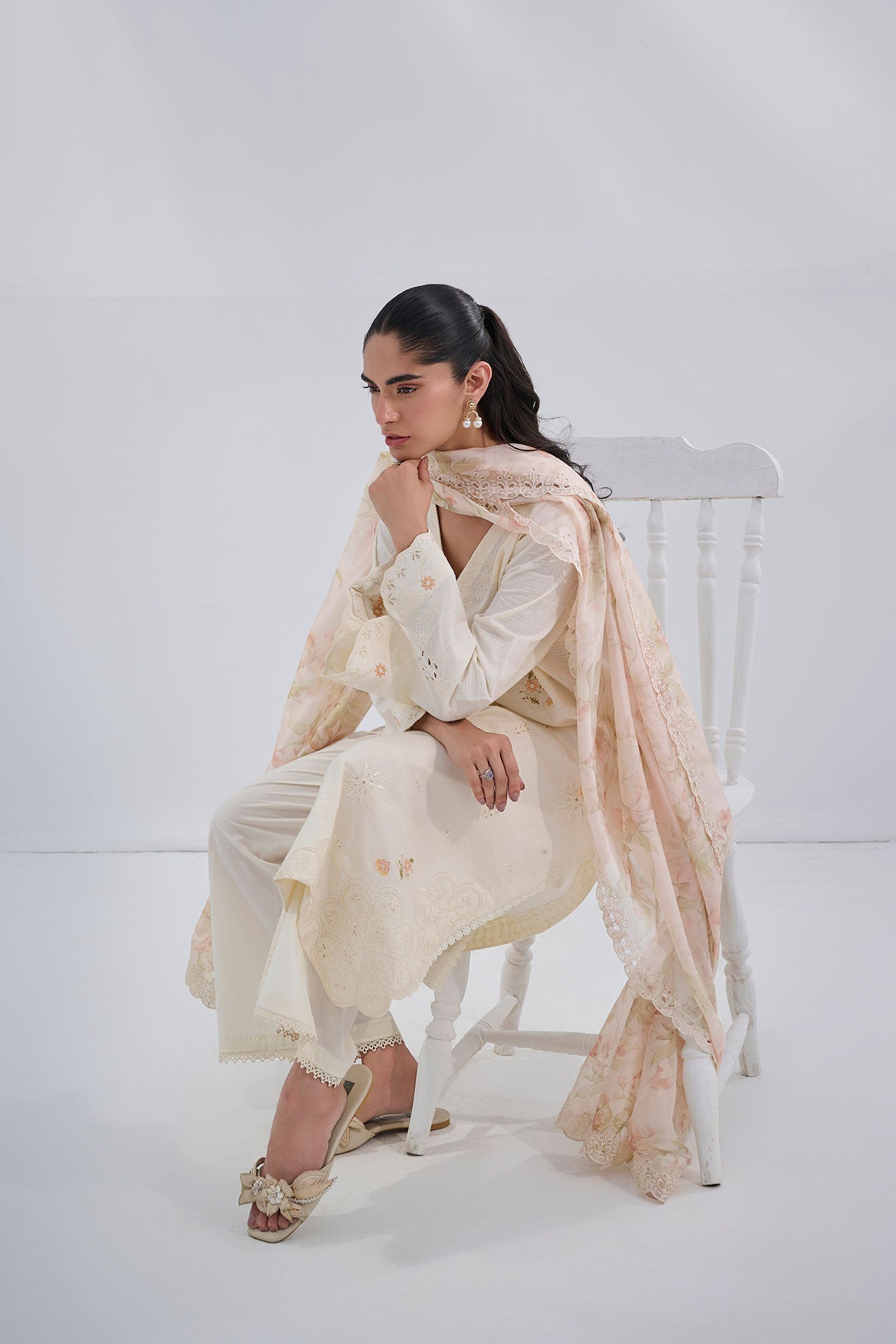Dhanak | Casual Pret | OFFWHITE COTTON JACQUARD 2PCS EMBROIDERED KURTA WITH TROUSER