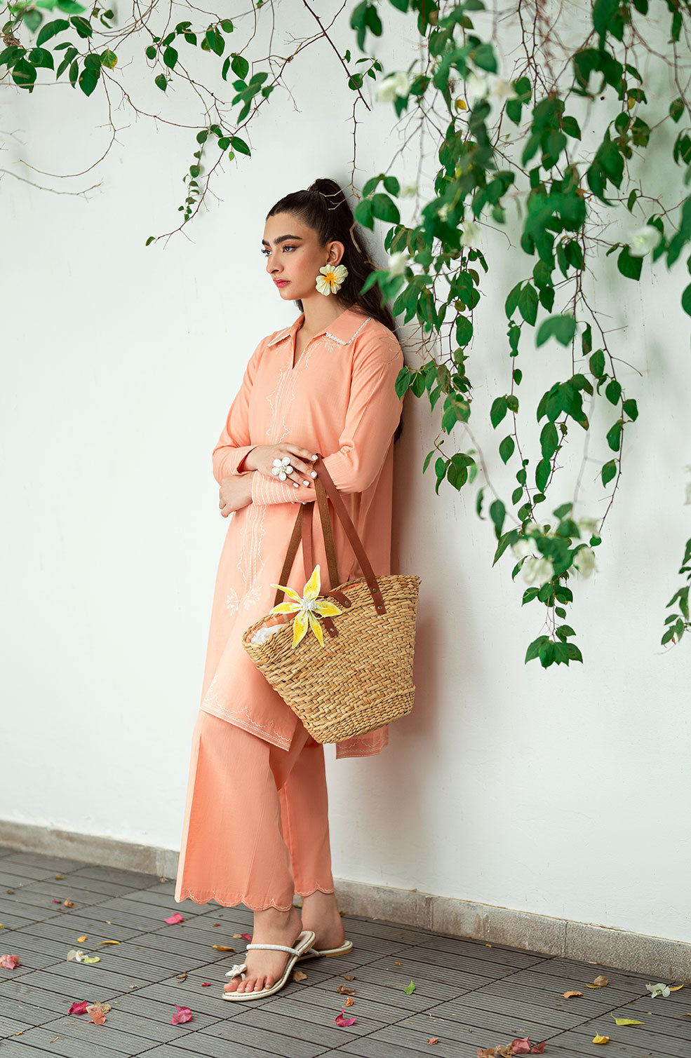 Dhanak | Casual Pret | PEACH 2PCS EMBROIDERED KURTA WITH TROUSER