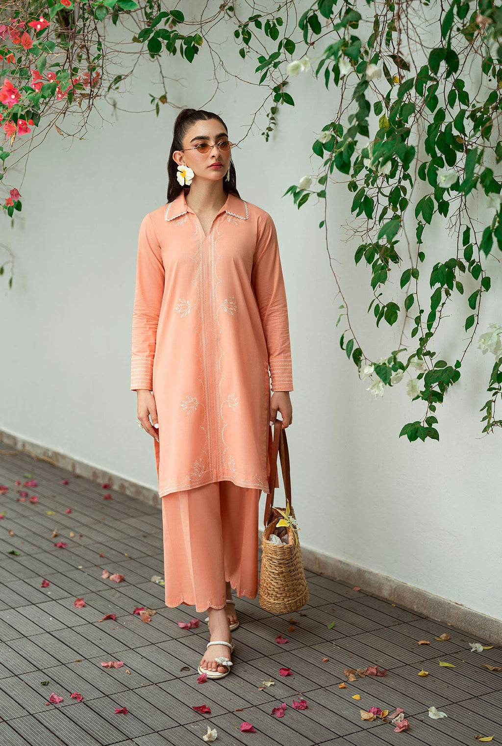 Dhanak | Casual Pret | PEACH 2PCS EMBROIDERED KURTA WITH TROUSER