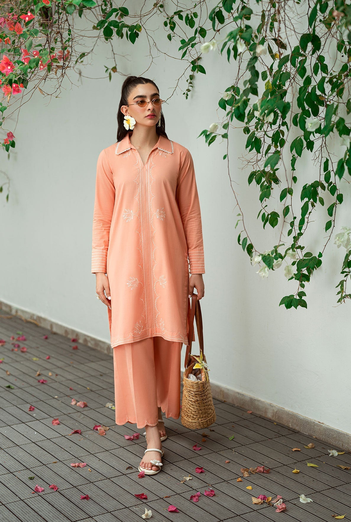 Dhanak | Casual Pret | PEACH 2PCS EMBROIDERED KURTA WITH TROUSER