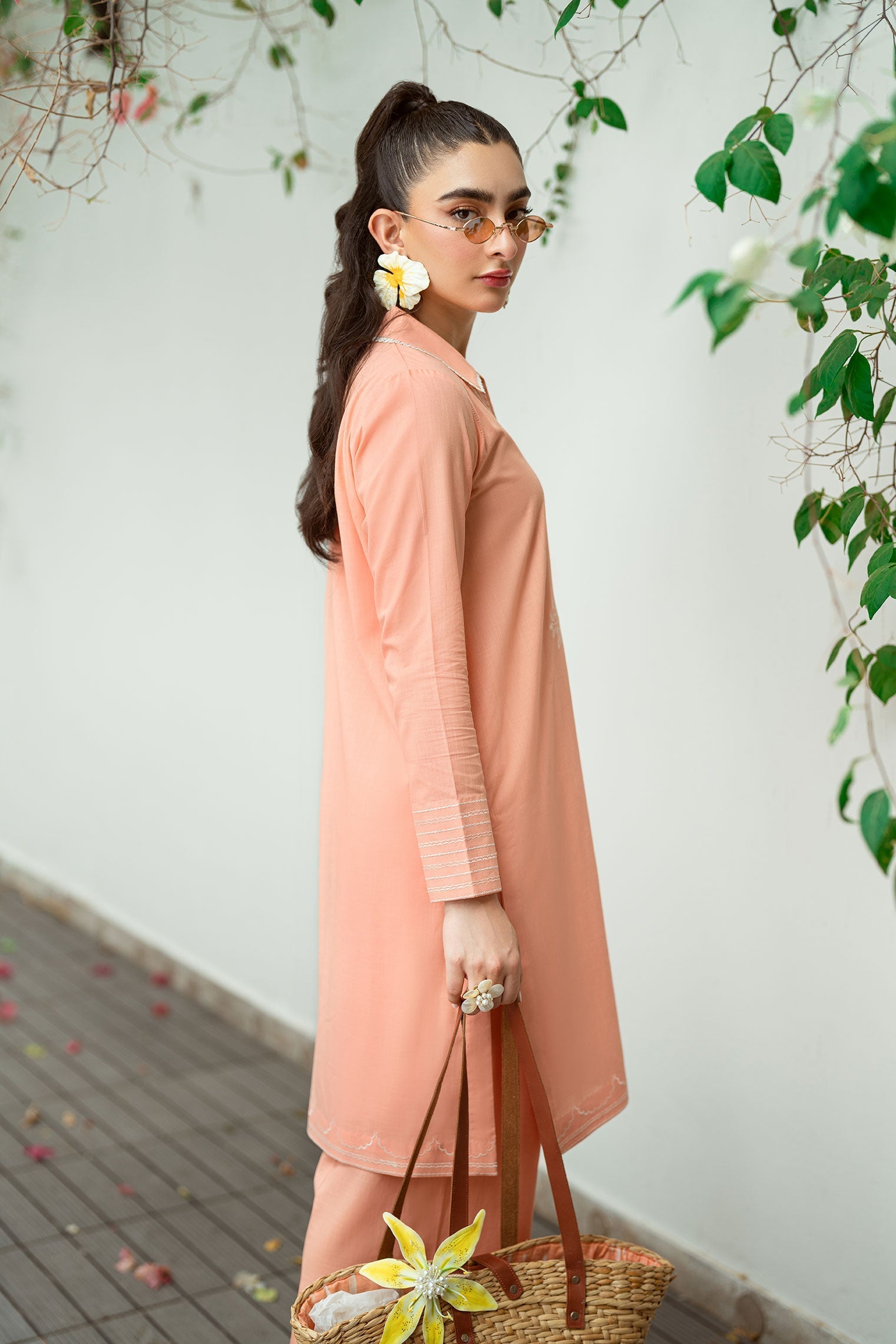 Dhanak | Casual Pret | PEACH 2PCS EMBROIDERED KURTA WITH TROUSER