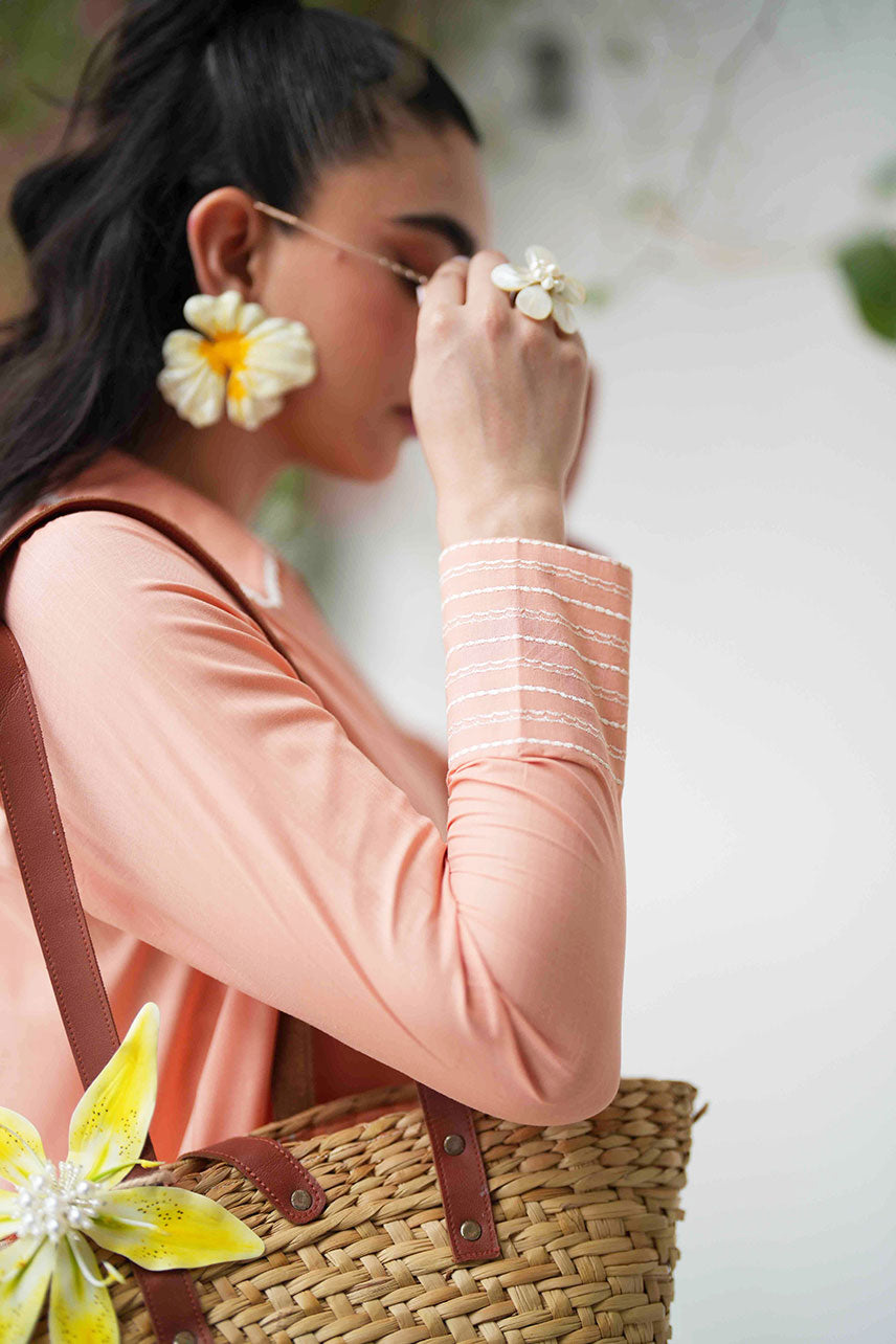 Dhanak | Casual Pret | PEACH 2PCS EMBROIDERED KURTA WITH TROUSER