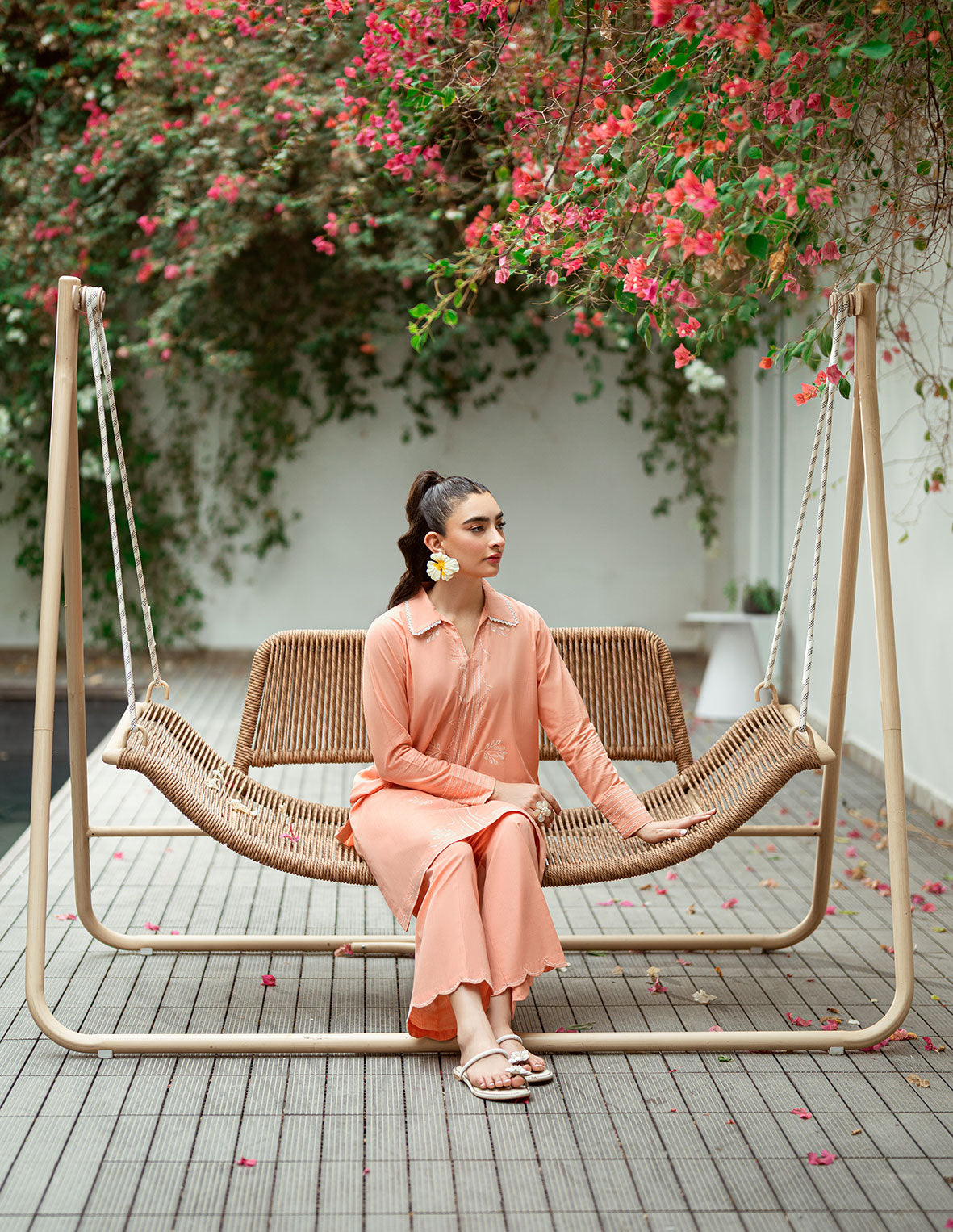 Dhanak | Casual Pret | PEACH 2PCS EMBROIDERED KURTA WITH TROUSER