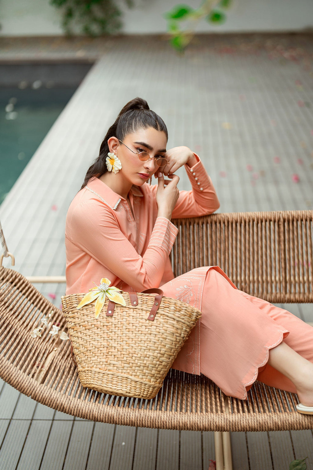 Dhanak | Casual Pret | PEACH 2PCS EMBROIDERED KURTA WITH TROUSER