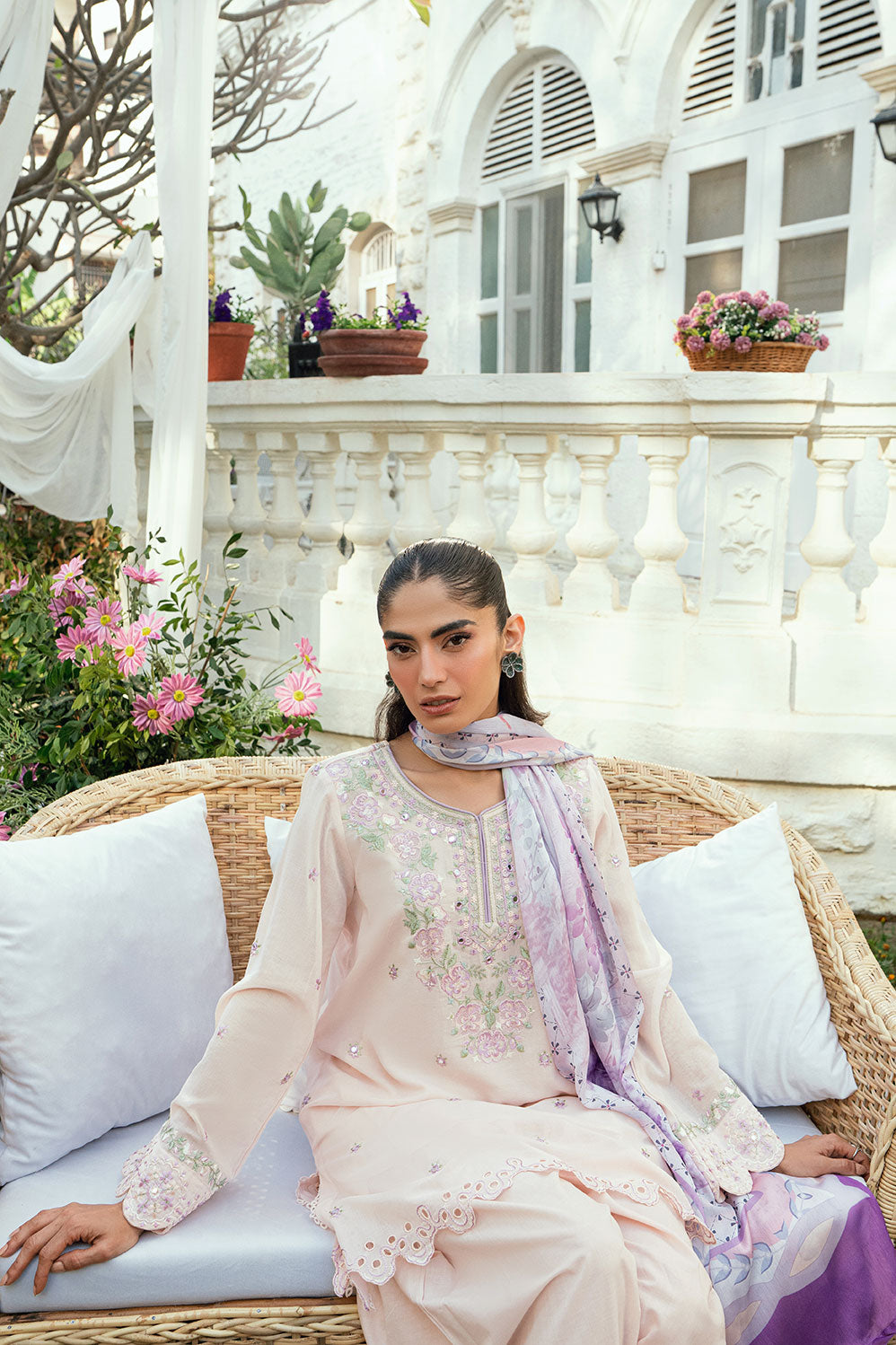 Dhanak | SWISS VOILE | SS25DC-2576 PINK SWISS VOILE 2PCS EMBROIDERED KURTA WITH TROUSER