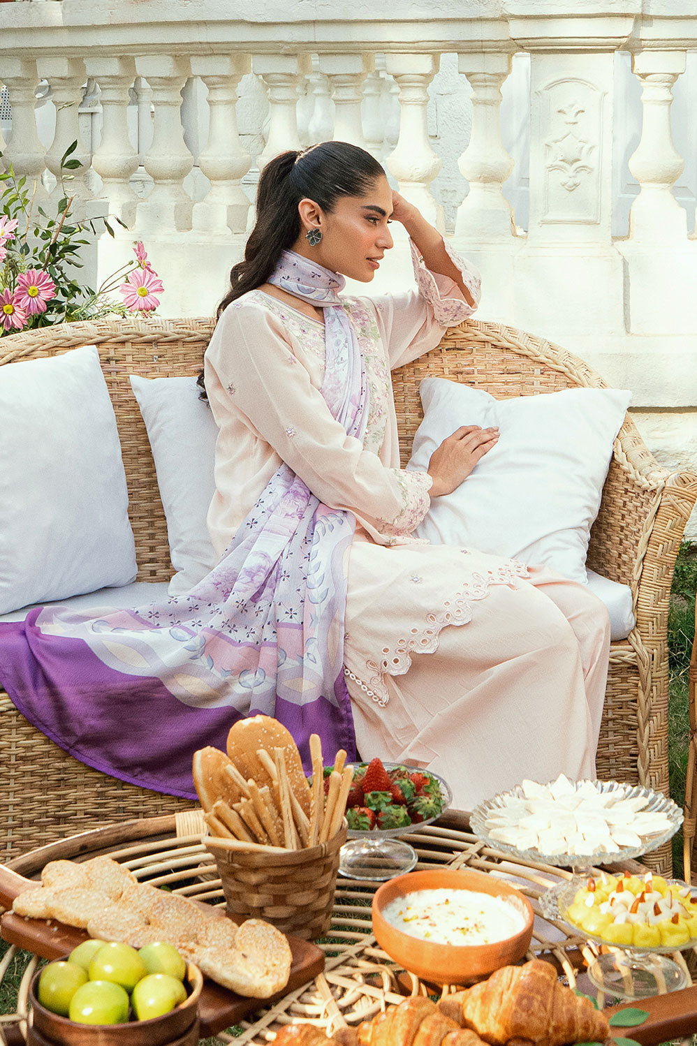 Dhanak | SWISS VOILE | SS25DC-2576 PINK SWISS VOILE 2PCS EMBROIDERED KURTA WITH TROUSER