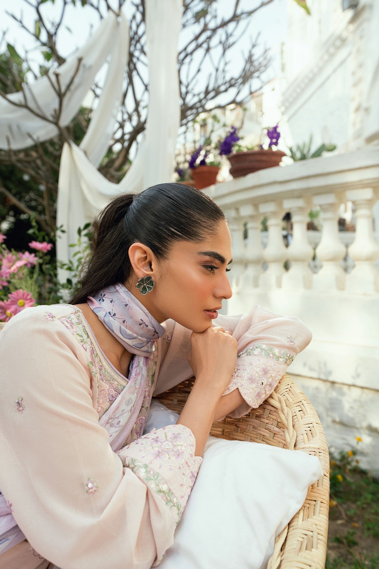Dhanak | SWISS VOILE | SS25DC-2576 PINK SWISS VOILE 2PCS EMBROIDERED KURTA WITH TROUSER