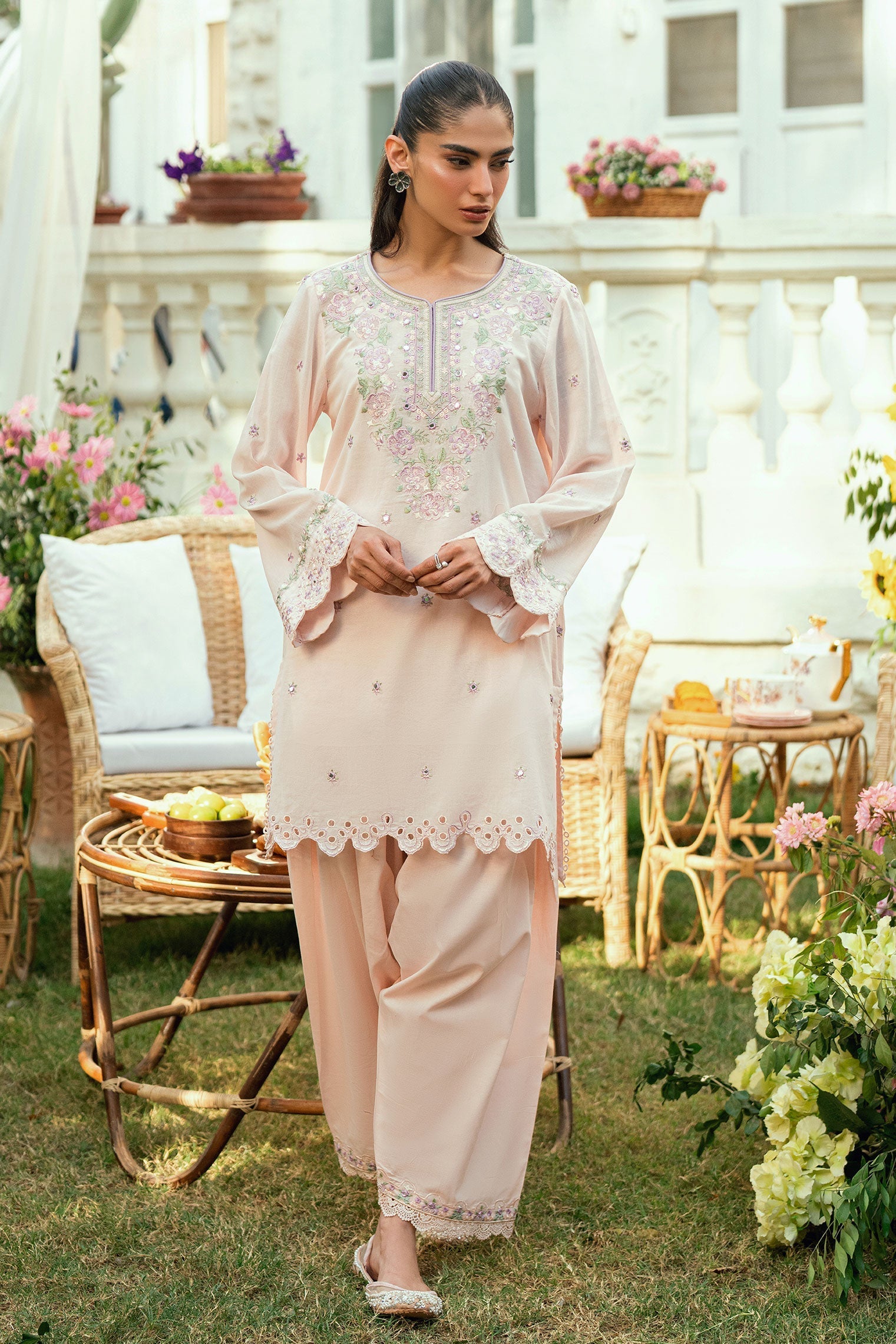 Dhanak | SWISS VOILE | SS25DC-2576 PINK SWISS VOILE 2PCS EMBROIDERED KURTA WITH TROUSER