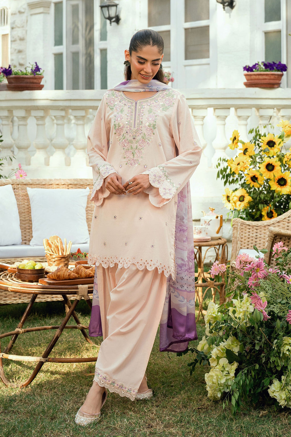 Dhanak | SWISS VOILE | SS25DC-2576 PINK SWISS VOILE 2PCS EMBROIDERED KURTA WITH TROUSER