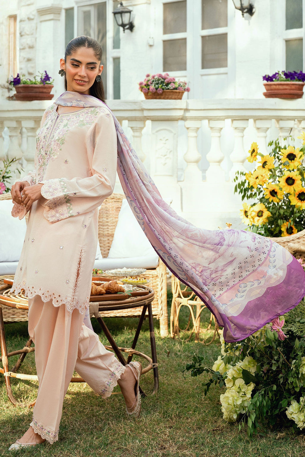 Dhanak | SWISS VOILE | SS25DC-2576 PINK SWISS VOILE 2PCS EMBROIDERED KURTA WITH TROUSER