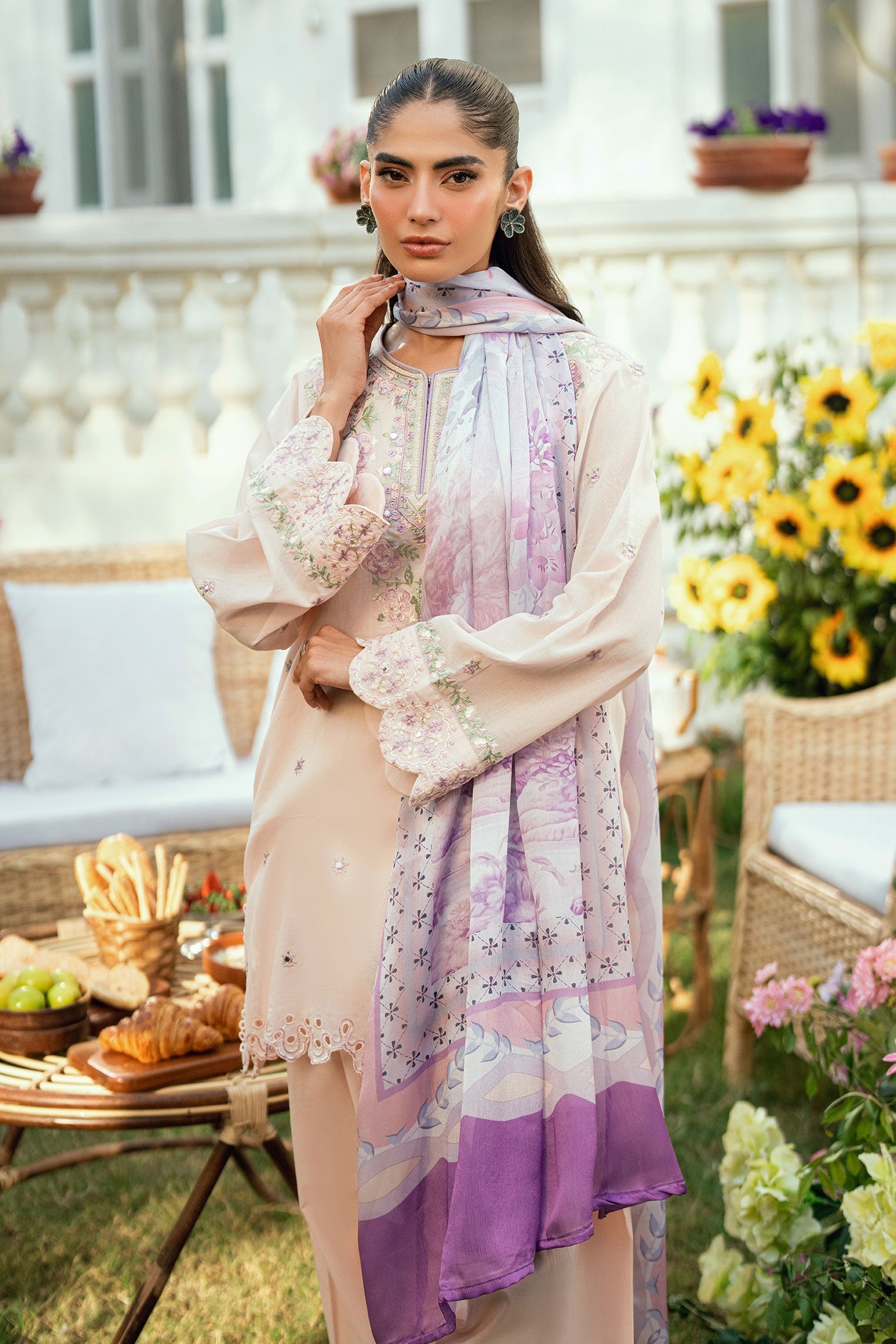 Dhanak | SWISS VOILE | SS25DC-2576 PINK SWISS VOILE 2PCS EMBROIDERED KURTA WITH TROUSER
