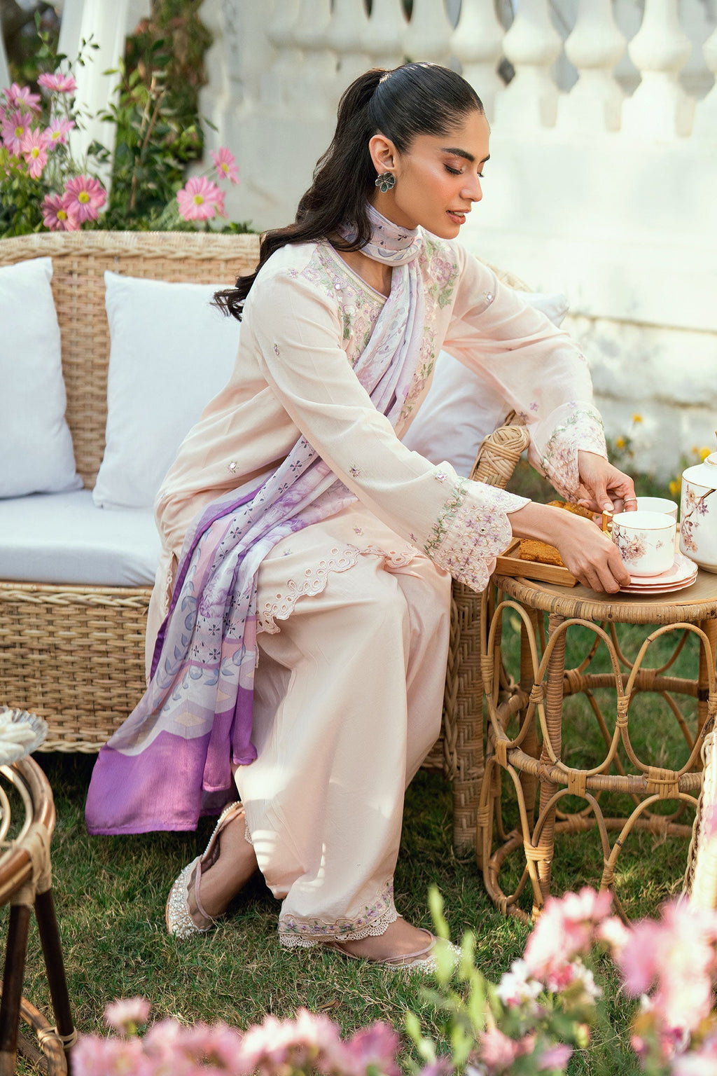 Dhanak | SWISS VOILE | SS25DC-2576 PINK SWISS VOILE 2PCS EMBROIDERED KURTA WITH TROUSER