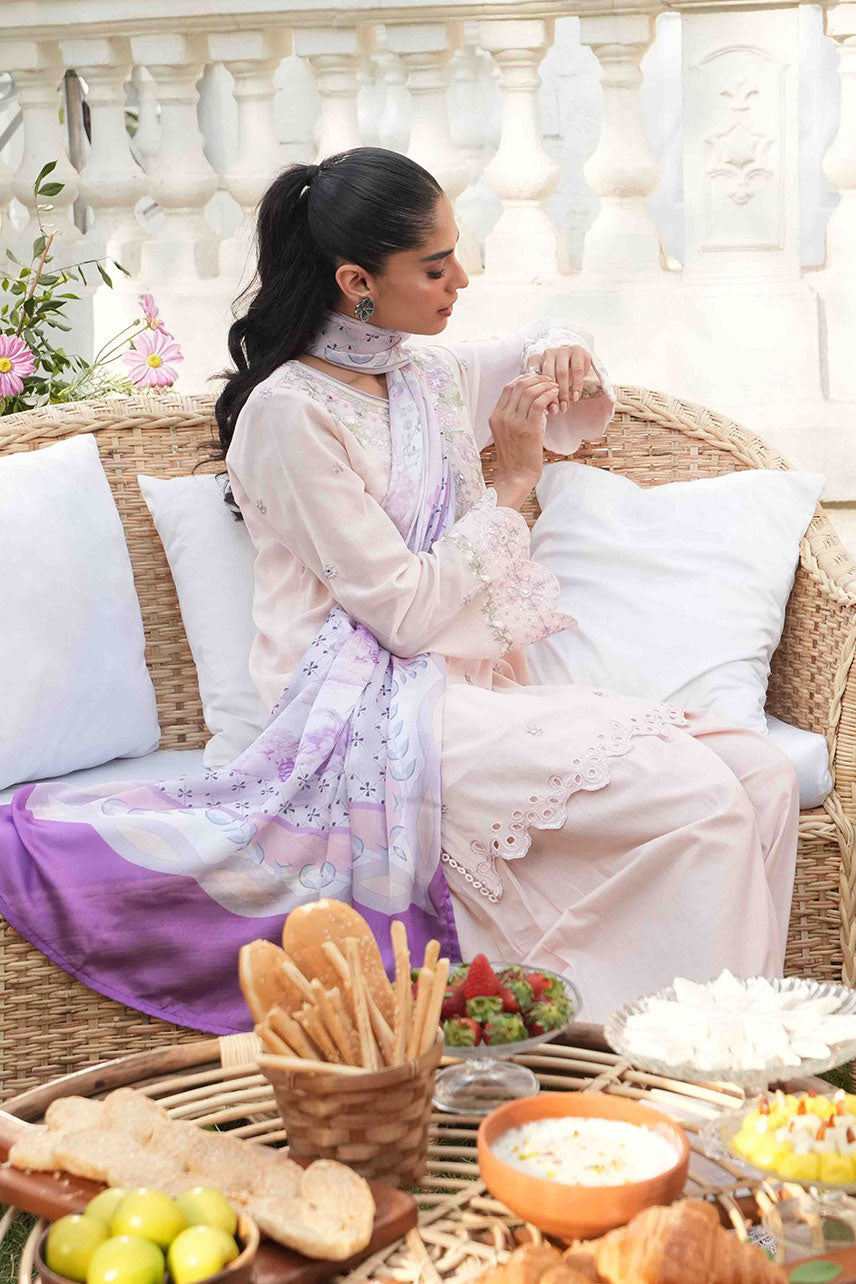 Dhanak | SWISS VOILE | SS25DC-2576 PINK SWISS VOILE 2PCS EMBROIDERED KURTA WITH TROUSER