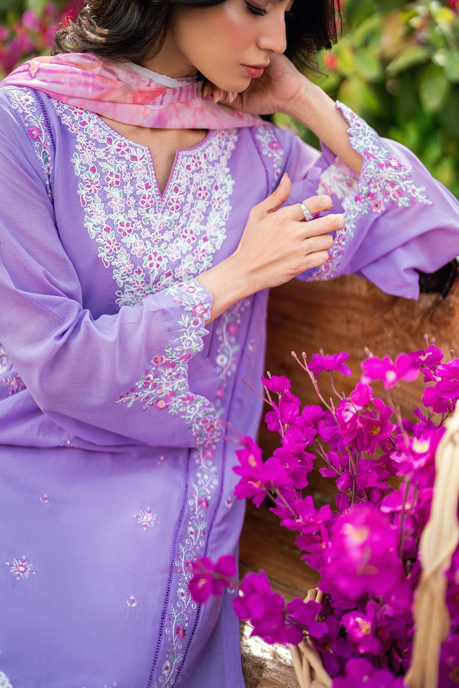Dhanak | SWISS VOILE | LILAC SWISS VOILE 2PCS EMBROIDERED KURTA WITH TROUSER