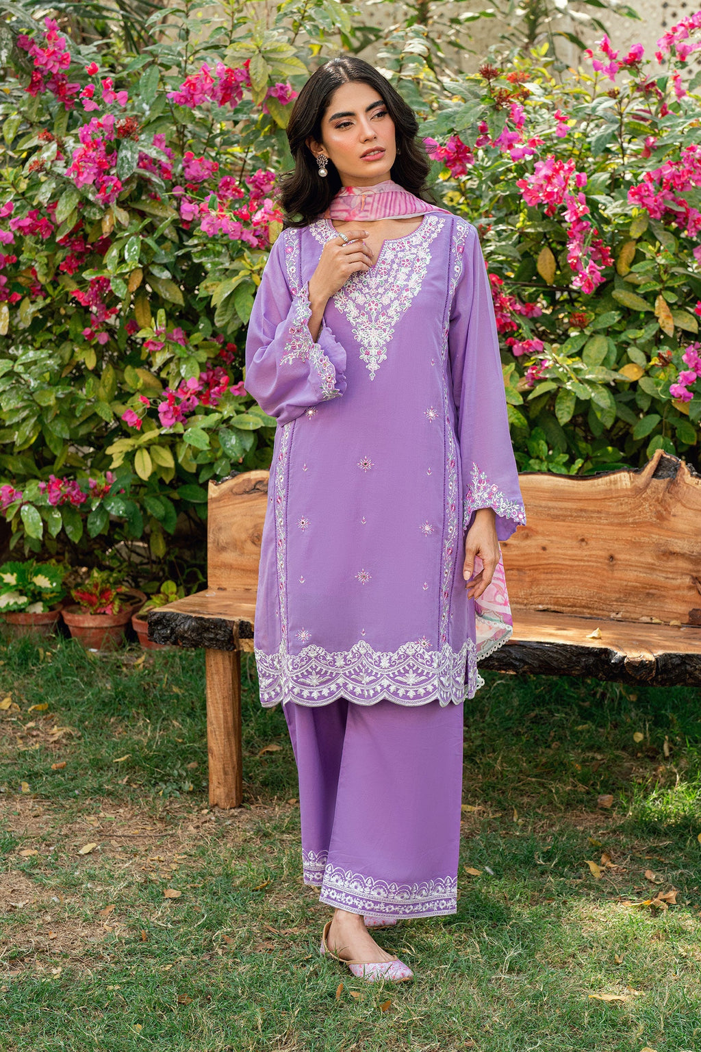 Dhanak | SWISS VOILE | LILAC SWISS VOILE 2PCS EMBROIDERED KURTA WITH TROUSER