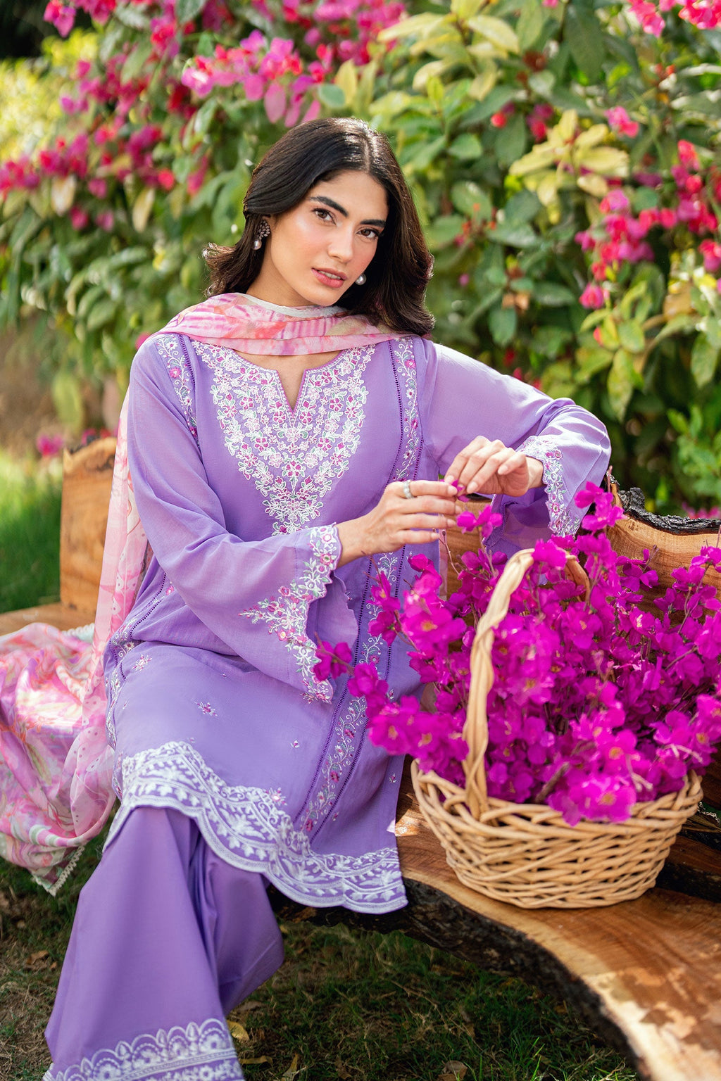 Dhanak | SWISS VOILE | LILAC SWISS VOILE 2PCS EMBROIDERED KURTA WITH TROUSER